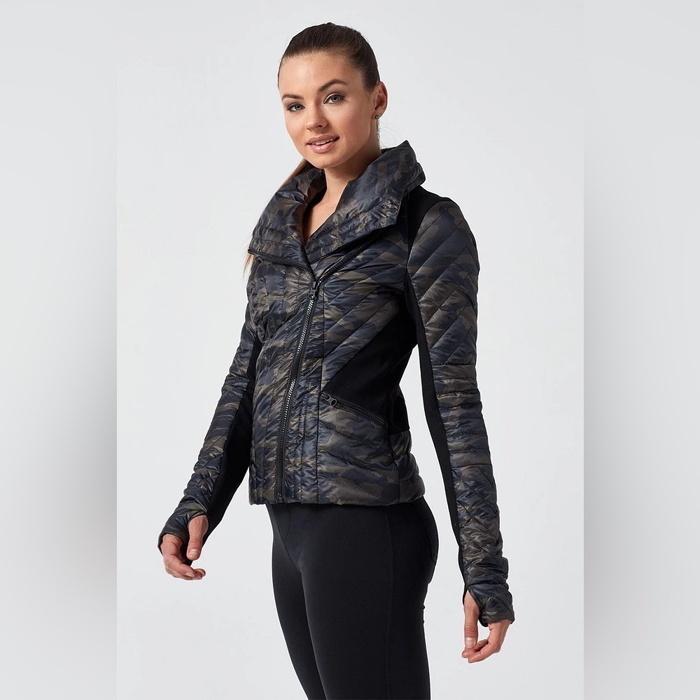 Blanc Noir Motion panel Down Puffer Camo Moto Jacket Small